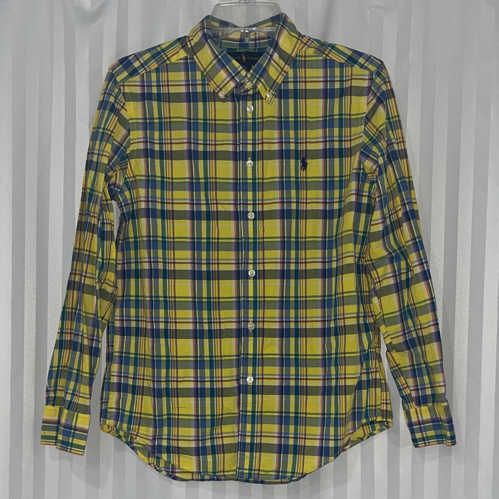Ralph Lauren Boys Yellow and Blue Checkered Shirt w/Classic Embroidered Logo